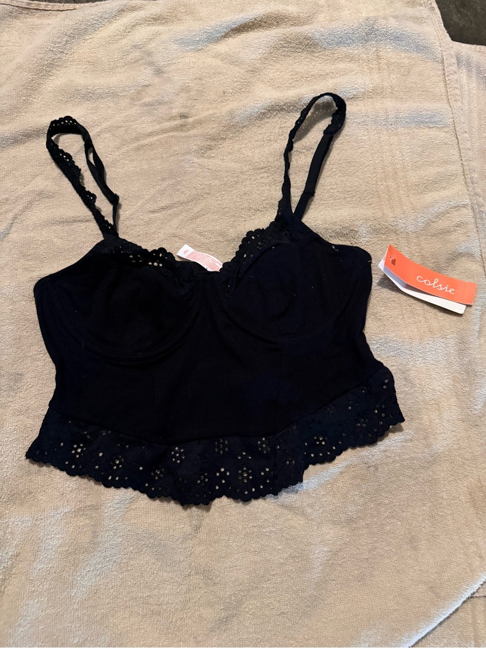Colsie Black  Lace-Trim Crop Bralette